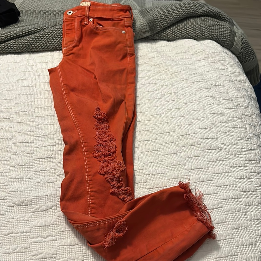 Lucky Brand orange Ava skinny rip style jeans size 2!